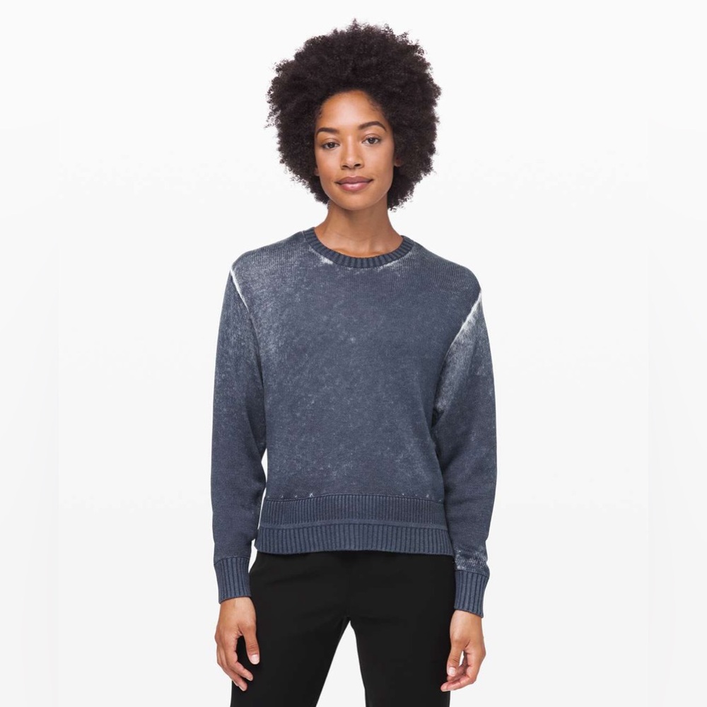 Lululemon Sweater Womens M Hazy Day Cashlu Cashmere Blend Boxy Blue Athleisure